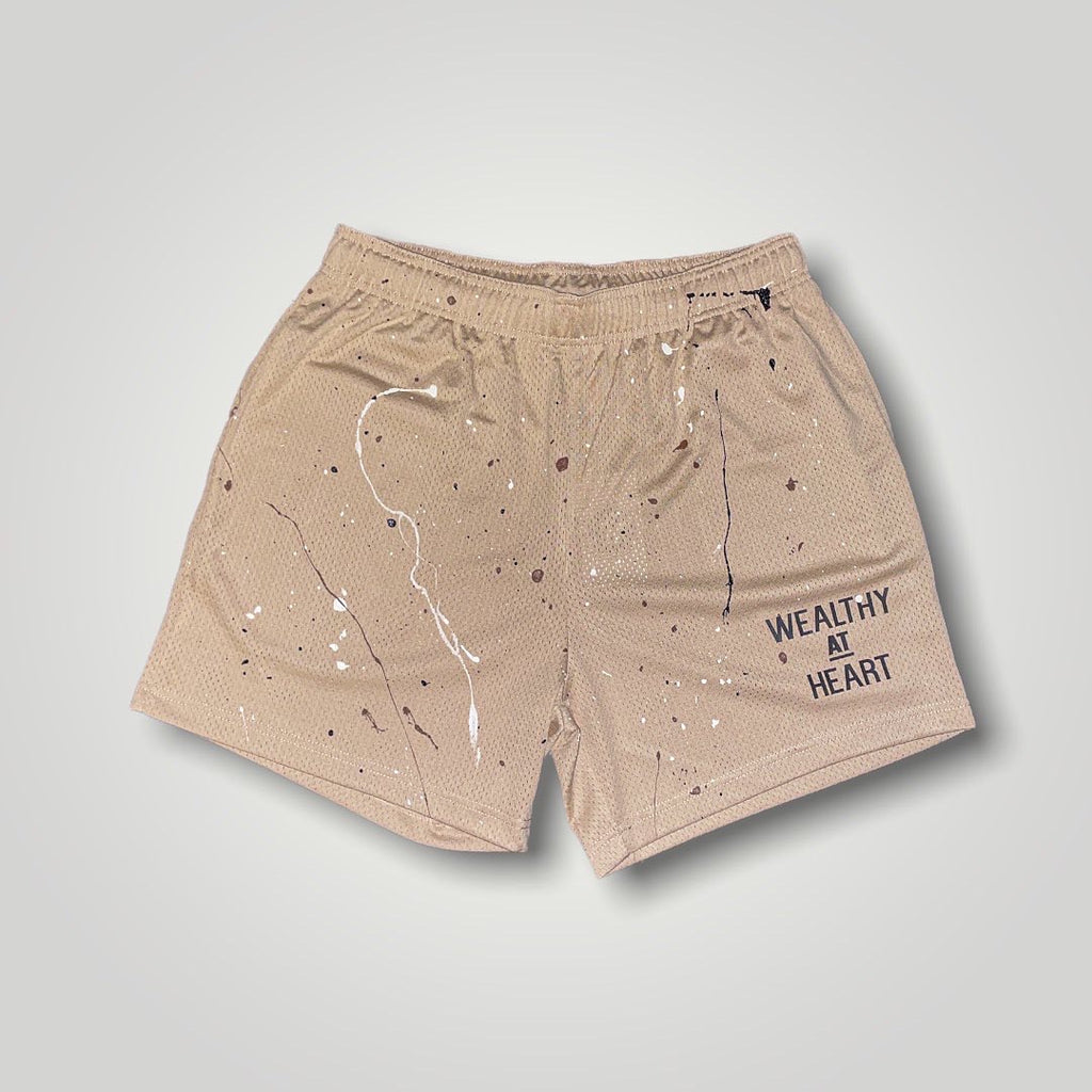 Wealthy At Heart “NUDE” Splattered Mesh Shorts