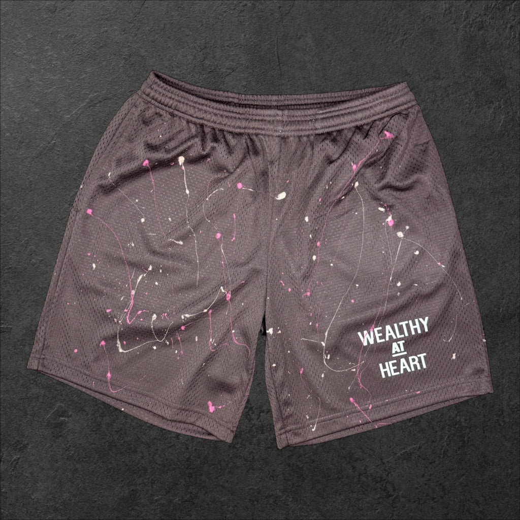 TAUPE SPLATTERED MESH SHORTS