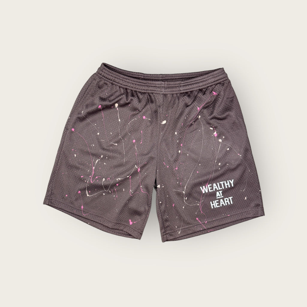 Wealthy At Heart “TAUPE” Splattered Mesh Shorts