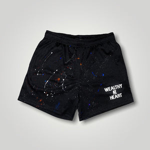 Wealthy At Heart “NOIR” Splattered Mesh Shorts