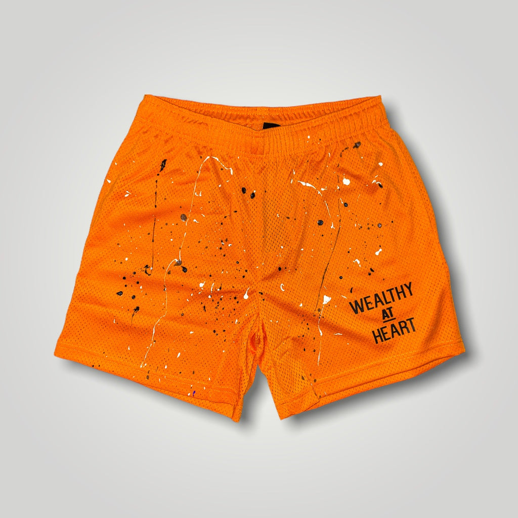 Wealthy At Heart “TANGERINE” Splattered Mesh Shorts